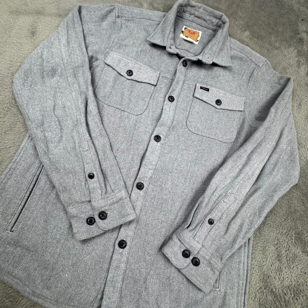 RVCA Shirt Jacket Mens Medium Grey Excellent ANP Archy Flannel Shacket MD514AHF